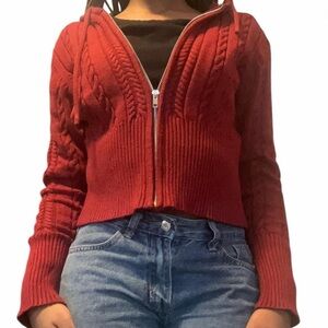 Red Cable Knit Women's Sweater